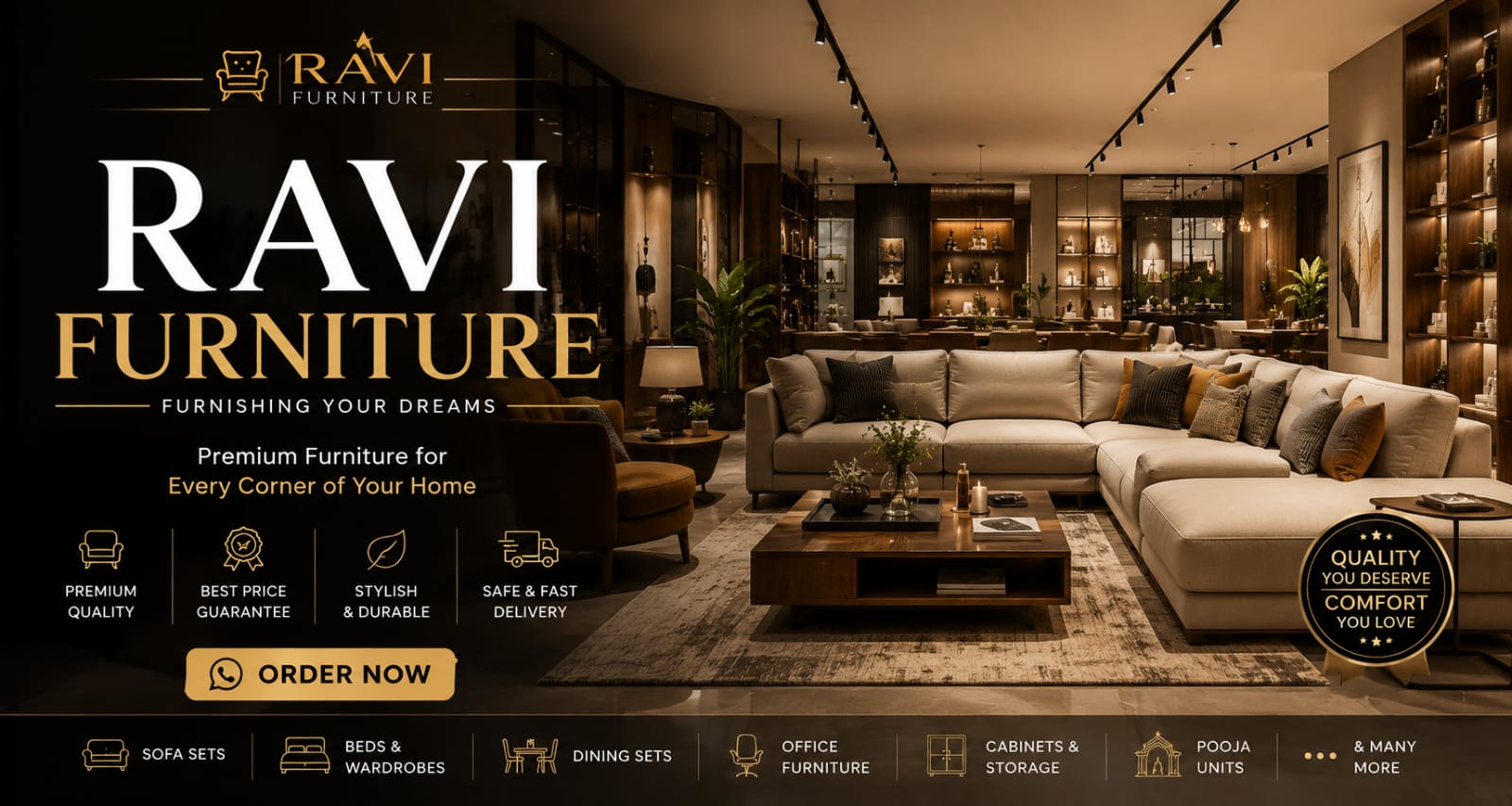 Ravi Furniture premium showroom with a modern sofa collection